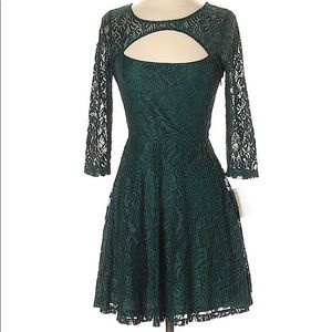 Dark Green Lace Dress with Keyhole Neckline